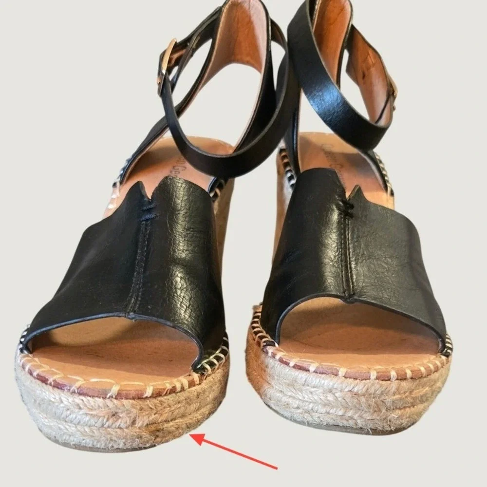 Queen George Black Espadrille Wedge‎ Sandals Ankle Strap Size 7.5